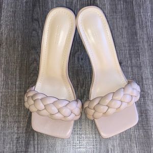 SHEIN Tan Woven Square Toe Heels